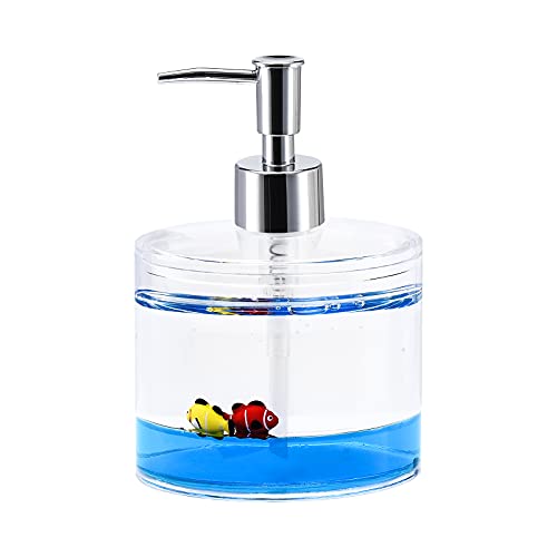 4 Piece Acrylic Liquid 4D Floating Motion Bathroom Vanity Accessory Set Ocean Cartoon Animal Theme Fish Toothbrush Holder, Tumbler, Soap Dispenser, Soap Dish