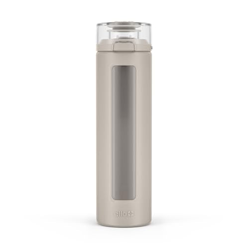 Ello Syndicate 20oz Glass Water Bottle with Flip Lid and Sleeve, Sand, 20 Ounces (Pack of 6) - color: Sand, size: 20 Ounces (Pack of 6)