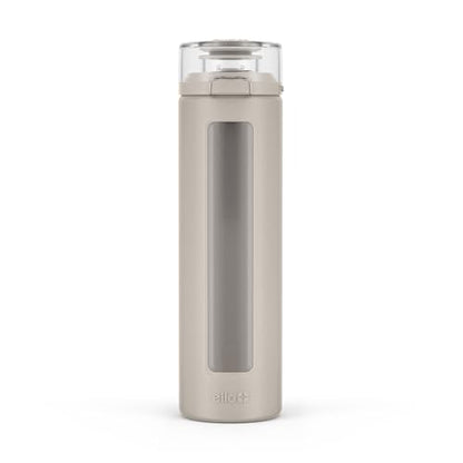 Ello Syndicate 20oz Glass Water Bottle with Flip Lid and Sleeve, Sand, 20 Ounces (Pack of 6) - color: Sand, size: 20 Ounces (Pack of 6)