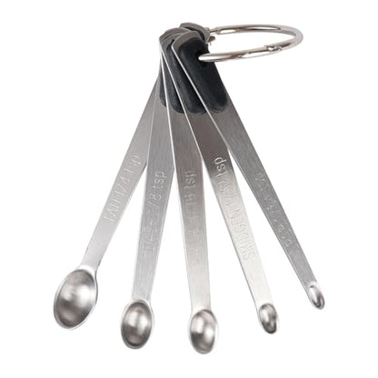 Mini Measuring Spoons Set, Tiny Stainless Steel Measure Teaspoons with Black Silicone Handle, Suitable for Small Amount of Dry or Liquid Ingredients and Spices (1/64, 1/32, 1/16, 1/8, 1/4 tsp) - color: Black