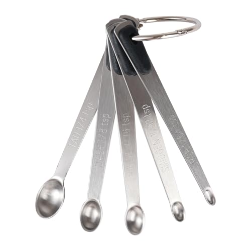 Mini Measuring Spoons Set, Tiny Stainless Steel Measure Teaspoons with Black Silicone Handle, Suitable for Small Amount of Dry or Liquid Ingredients and Spices (1/64, 1/32, 1/16, 1/8, 1/4 tsp) - color: Black