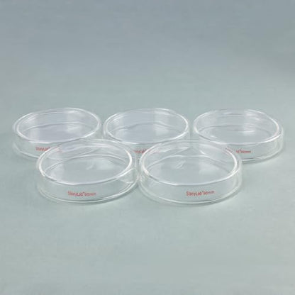 stonylab Glass Petri Dish with Lid, 5-Pack Borosilicate Glass Clear Culture Dish for Laboratory, 90x20 mm