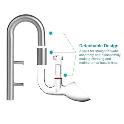 Stainless Steel Lily Pipe Set – Hybrid Steel & Detachable Glass Outflow with Skimmer, Glass Multi-Level Inflow, 360° Flow Control, Fish & Shrimp Safe (13mm for 1/2'' i.d. (12/16 mm) tubing)