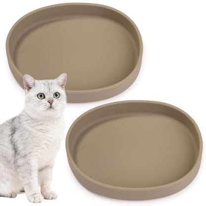 Silicone Dog Food Plate Shallow Dog Bowl Flat Cat Dish Small Puppy Plates for Small Dogs and Cats Whisker Fatigue Pet Feeding Bowls for Dry and Wet Food (Light Brown) - color: 2 Pcs - (Brown)