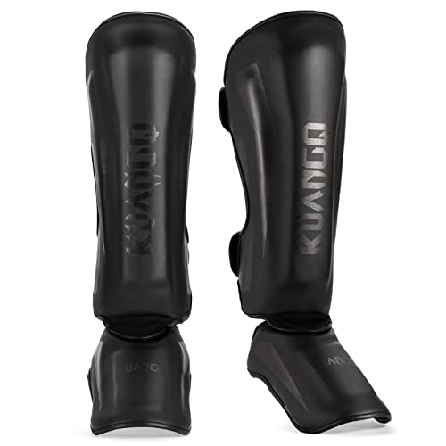 Muay Thai Shin Guards for MMA Sparring, Martial Arts,Kickboxing | Leg Instep Protection Pads, Kickboxing MMA Training, Sparring Gear, Professional MMA Equipment - color: Black, size: Small