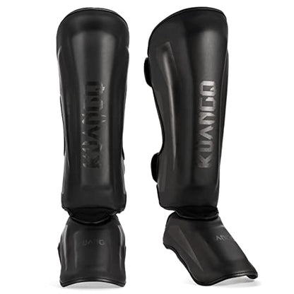 Muay Thai Shin Guards for MMA Sparring, Martial Arts,Kickboxing | Leg Instep Protection Pads, Kickboxing MMA Training, Sparring Gear, Professional MMA Equipment - color: Black, size: Medium