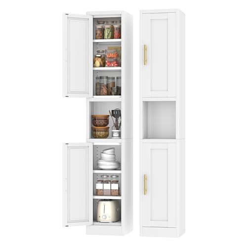 Metal Tall Narrow Storage Cabinet,67" H Freestanding Floor Cabinet with 2 Doors and 4 Adjustable Shelves,Pantry Storage Cabinet for Bathroom,Living Room,Entryway and Kitchen (White) - color: White, size: 11.81W