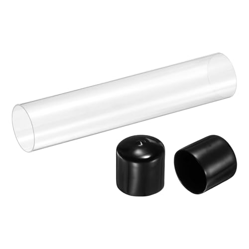 uxcell Clear Rigid Acrylic Pipe, 47mm(1.85") ID x 50mm(1.97") OD 10" Round Polycarbonate Tube Plastic Tubing with Rubber Caps for Plumbing, Lighting, Aquarium, DIY Projects - size: 47mm ID x 50mm OD 10"