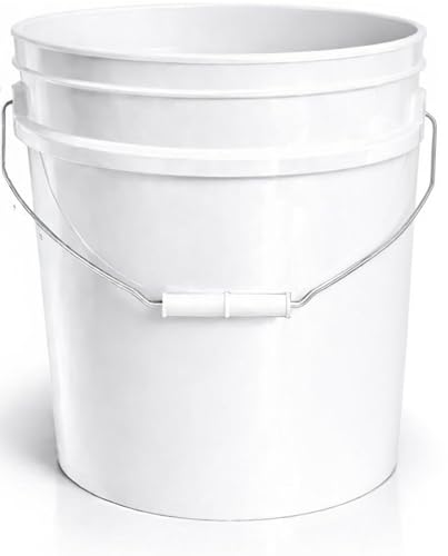 5 Gallon Food Grade Plastic Bucket, Open Head Pail with Handle, 12-3/8 in Diameter x 14-3/4 in Height (White, 1 Pack)