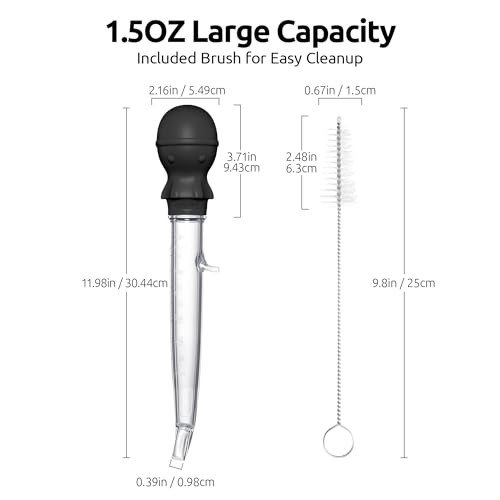 U-Taste 228.2℉ Heat Resistant Food Grade 1.5oz Angled Turkey Baster, and 20inx28in Large Silicone Pastry Mat Food-Grade Non-Stick Dough Rolling Mat (Black+Transparent)