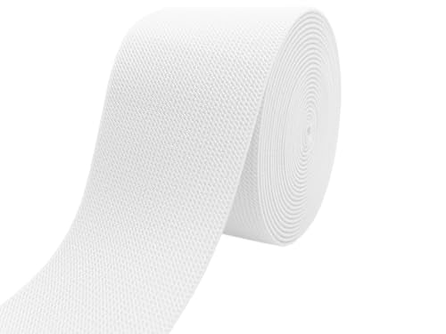 White Wide Knit Elastic Band 3" x 5yd for Sewing - color: White