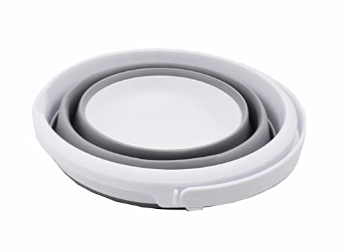 SAMMART 5.5L (1.4 Gallon) Collapsible Plastic Bucket with Handle - Foldable Round Tub - Portable Fishing Water Pail - Space Saving Outdoor Waterpot. (1, White/Grey)