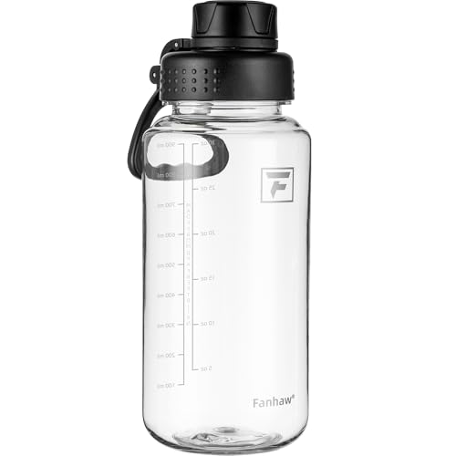 Fanhaw 32 oz Clear BPA-Free Tritan Water Bottle with Fast-Flow Spout Lid, BPA-Free & Leak-Proof Wide-Mouth Reusable Bottle for Gym, School & Office, Back to School Essentials (Clear&Black) - color: Clear&Black, style: 1 Pack