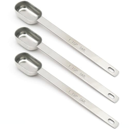 3PCS 1tsp (1/3tbsp, 5ml) Single Measuring Spoon, Stainless Steel Long Handle Individual Teaspoons Only - size: 1tsp|1/3tbsp|5ml|1/6oz