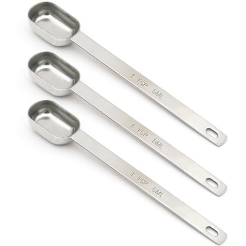 3PCS 1tsp (1/3tbsp, 5ml) Single Measuring Spoon, Stainless Steel Long Handle Individual Teaspoons Only - size: 1tsp|1/3tbsp|5ml|1/6oz