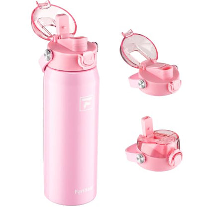Fanhaw 24 oz Insulated Stainless Steel Water Bottle with 2-in-1 Straw& Chug Lid, Leakproof Wide Mouth Vacuum Bottle for School, Sports, Kids, Teens& Adults, Back to School Essentials (Pink) - color: Pink