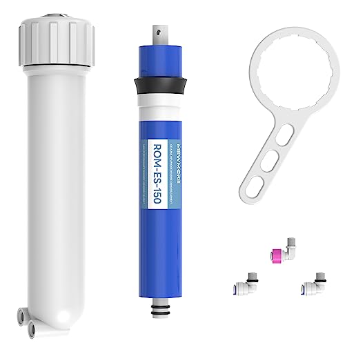 150 GPD RO Membrane Filter with Housing, Replacement Reverse Osmosis Membrane Fit Home Under Sink RO Drinking Water Filter Purifier Filtration System with Wrench, 1/4" Fitting, Check Valve