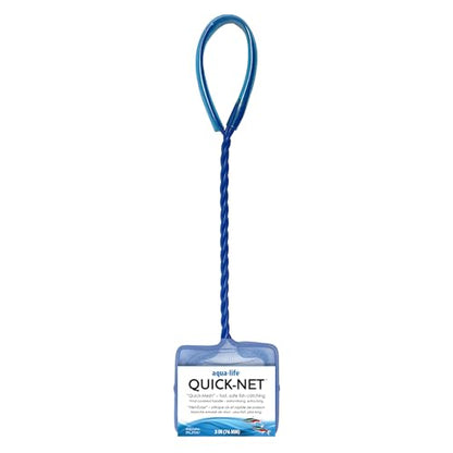 Penn-Plax Quick-Net Aquarium Fish Net - Fine Mesh, Vinyl-Covered Braided Handle - Small Aquarium Cleaning Tool for Gentle Fish Handling - Use in Freshwater & Saltwater Tanks - color: Blue, size: 3" Net - 10" Handle
