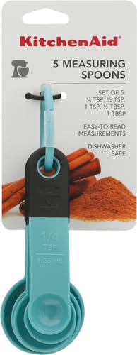 KitchenAid Classic Measuring Spoons, Set of 5, Aqua Sky/Black - color: Aqua Sky/Black