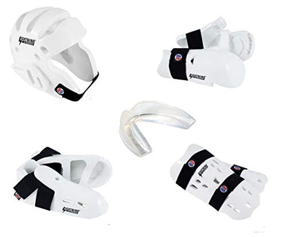 Lightning 8 Piece Deluxe Gear Set w/Shin Guards & Free Mouthpiece (Red, Large)