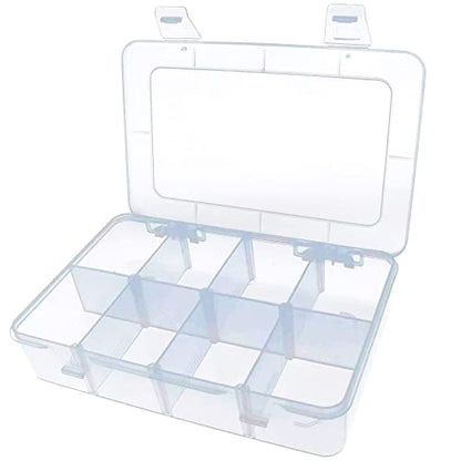 Xiaoyztan 8 Grids Clear Plastic Organizer with Adjustable Dividers, Jewelry Box Bead Storage Container for Small Parts, Fishing Tackle, DIY Crafts, and Earrings, Overall 7.3in x 4.9in - size: 7.9x4.9x1.65 in