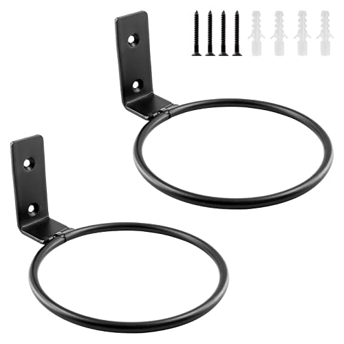 Jiozermi 2-Pack 4 inch Flower Pot Holder Ring, Wall Mounted Metal Planter Hanger, Indoor Use, Matte Black, 40 lbs Capacity - size: 4"
