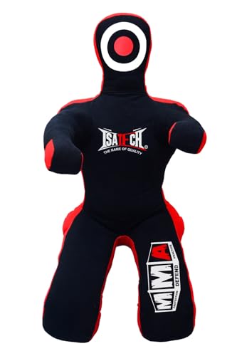 MMA Grappling Dummy, Training Punching Bag, Black and Red, Canvas Material, Sitting Position with Target - color: Black, size: 6ft (72")