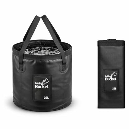 20L Collapsible Bucket – 5 Gallon Portable Folding Water Container with Handles for Car Wash, Camping, Gardening & Fishing Outdoor Use – Leakproof, Durable Foldable Space-Saving Design (Black)