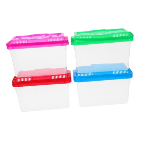 Kisangel 4Pcs Handheld Fish Tank Portable Pet Carrier Transparent Plastic Breeding Box with Handle for Small Fish Turtles Reptiles and Hamsters for Safe Transportation