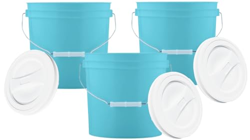 2 Gallon Aqua Food Grade BPA Free Made in USA Buckets pails with White Screw On Lids(Pack of 3)