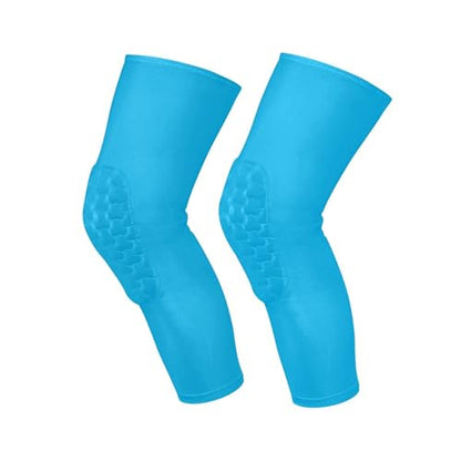 Light Blue Sports Knee Pads Youth Volleyball Basketball Long Leg Sleeves Braces Compression Wrestling Youth/Kids & Adult Sizes - color: Light Blue