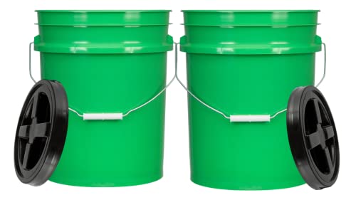 5 Gallon Buckets pails with Screw on Air Tight Lids - Food Grade - BPA Free -(Pack of 2) Made in USA pails