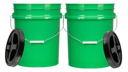 5 Gallon Buckets pails with Screw on Air Tight Lids - Food Grade - BPA Free -(Pack of 2) Made in USA pails