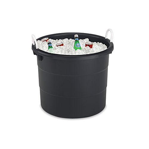 HOMZ 4-Pack Utility Tub, Large Plastic Storage Bucket with Rope Handles, 17 Gallon, Black - Portable Indoor and Outdoor Buckets for Kitchen, Laundry, Garden, Bathroom, and Garage Organization