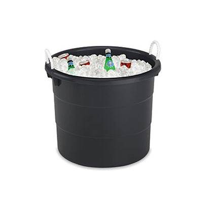 HOMZ 4-Pack Utility Tub, Large Plastic Storage Bucket with Rope Handles, 17 Gallon, Black - Portable Indoor and Outdoor Buckets for Kitchen, Laundry, Garden, Bathroom, and Garage Organization