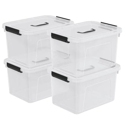 4-Pack Plastic Storage Bins Boxes Containers with Lids, 18 L Clear Latching Box with Handle - size: 18 L