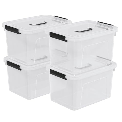 4-Pack Plastic Storage Bins Boxes Containers with Lids, 18 L Clear Latching Box with Handle - size: 18 L