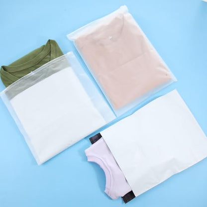 Outus 50 Pcs Mailers with 50 Pcs Poly Clothes Packaging Bags 4 Sizes Self Adhesive Shipping Mailers Frosted Plastic Bags for Clothing Small Business Flexible Mailing(Zipper,Multiple Size) - size: Multiple Size, style: Zipper