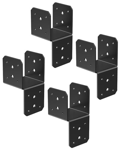 4 Pack Heavy-Duty Post Cap Tie Brackets- 4x4 Post Anchor & Joist Connector Kit Without Screws, Secure Wood Beam to Decks, Gazebos, Porches (Black-4 Pcs)