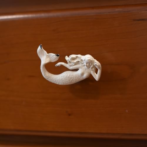 Mermaid Metal Drawer Pull Knob – Coastal Beach Home Decor, Nautical Decorative Cabinet Hardware for Kitchen, Dresser, and Coastal Rooms – Unique Nautical Cabinet Knobs – White, Set of 1