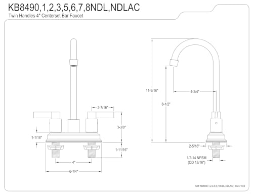 Kingston Brass KB849NDLAC NuvoFusion Two-Handle 2-Hole Deck Mount Bar Faucet in Antique Copper
