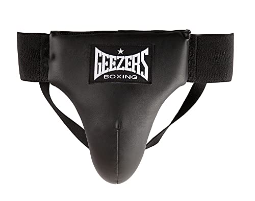 Geezers PU Groinguard For Boxing and MMA Fighting, Abdo Gear for Martial Arts, Jockstrap Abdominal Protector for Sparring, Taekwondo and Grappling (Black, Small)