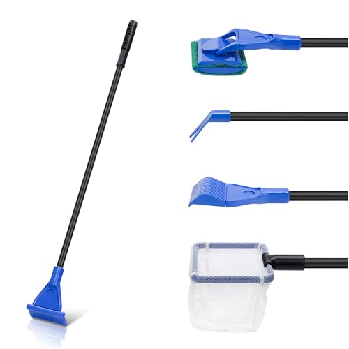 5 in 1 Fish Tank Cleaner Kit Aquarium Cleaning Tools with 19 Inch Anti-Slip Handle Fish Tank Cleaner with Algae Scraper and Fish Net - size: Length 19inch