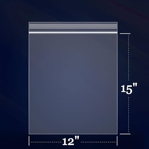 100 Count - 12" x 15" Large Zip Bags - 2 Mil Reclosable Zip Plastic Poly Bags with Lock Seal Zipper for Storage, Clothing, T-Shirts, Pants - size: 12" x 15"