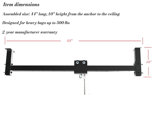 Heavy Bag Hanger Roller Wall Ceiling Mount 40'' - 50'' Long Rail Ease Adjust for Heavy Punching Bags up to 300 LBS - size: A. 42'' long rail