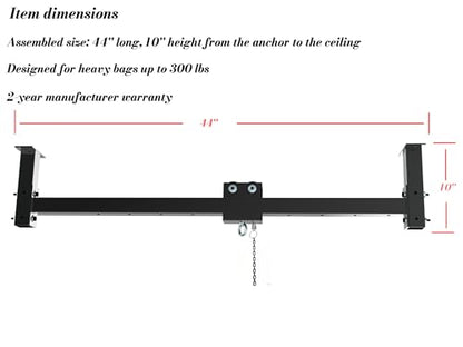 Heavy Bag Hanger Roller Wall Ceiling Mount 40'' - 50'' Long Rail Ease Adjust for Heavy Punching Bags up to 300 LBS - size: A. 42'' long rail