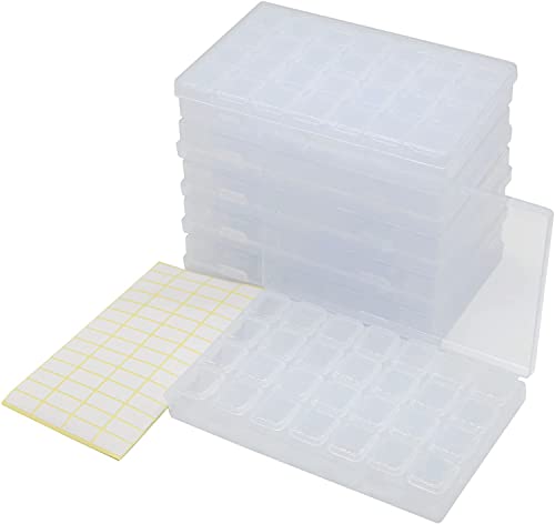 6 Pcs 28 Grids Clear 5D Diamond Painting Embroidery Box, Accessories Storage Containers Adjustable Bead Case with 196 Pcs Label Stickers (28 Grids 6 Pack) - color: 28 Grids 6 Pack