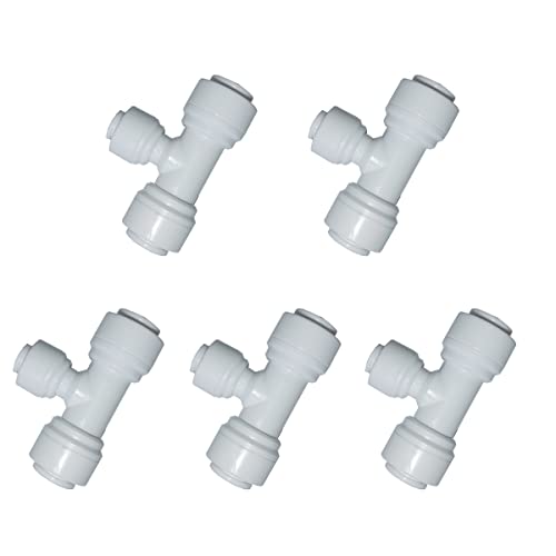 Malida 3/8"O.D to1/4" O.D. Tube Reducing Tee Quick Connect Filtered water fittings, Ro Water Filter Pack of 5