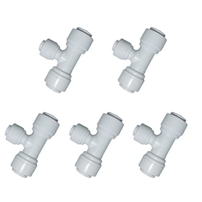 Malida 3/8"O.D to1/4" O.D. Tube Reducing Tee Quick Connect Filtered water fittings, Ro Water Filter Pack of 5