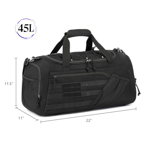 3-in-1 Tactical Gym & Travel Duffle Bag Backpack Men Multi-Functional 45L Military Sports Duffle Bag with Shoe Compartment & Wet Pocket for Workout Weekender Overnight Bag with Molle Webbing, Black - color: Black